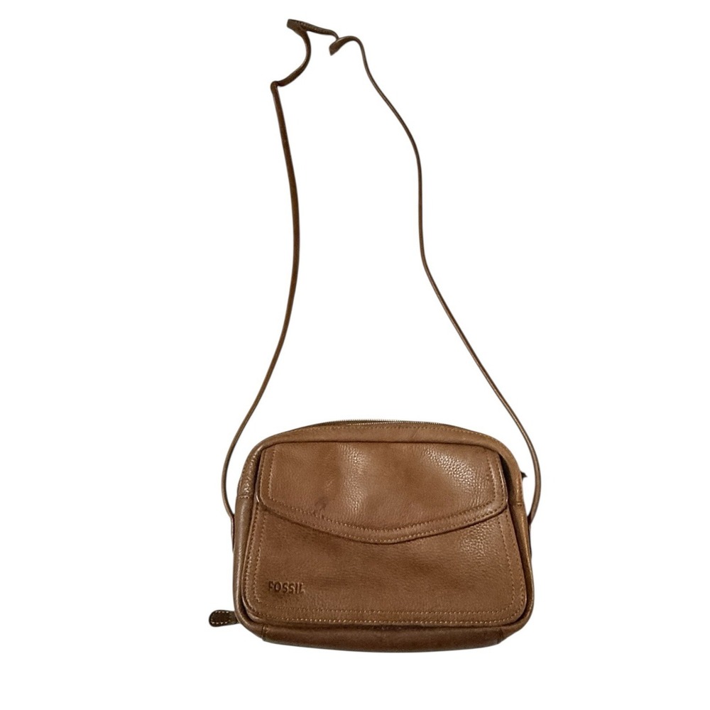 Fossil Small Brown Flap Crossbody Organizer Bag Purse Brown‎ Leather
